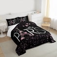 thumbnail image 3 of Homewish Pink Loves Pattern Bedding Comforter Set,Paris Eiffel Rower Twin Comforter Sets,Romantic Valentine'S Day Bedding Set For Girl,Microfiber Bedroom Decor,2pcs, 3 of 8