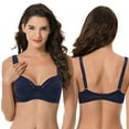 thumbnail image 5 of Curve Muse Women's Plus Size Underwired Unlined Balconette Cotton Bra-3Pack-Navy Print,Navy,Yellow-42D, 5 of 7