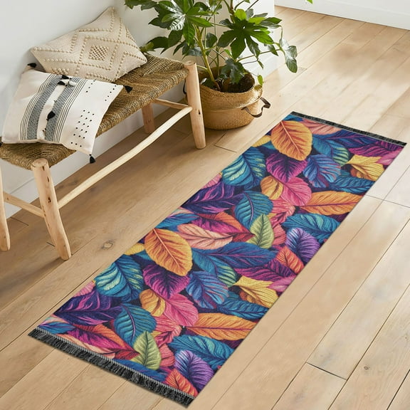 Yayeee Runner Rug for Bedroom 2'x6' Machine Washable Hallway Non Slip Mat, Colorful Art Leaves Pattern