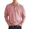 thumbnail image 1 of Haut Décontracté pour Hommes Col Rabattu Boutons devant Manches Longues Respirant Coupe Décontractée pour Automne Rose L, 1 of 6