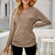 thumbnail image 2 of Mujer Manga Larga Cordón Lateral Tops Otoño Invierno Casual Moda Color Puro Cuello En V Camisa Para El Trabajo Café XL, 2 of 6