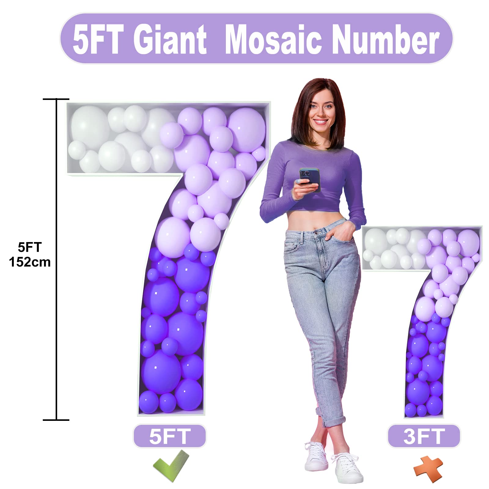3FT Light Up Number 70 - Pink Giant Marquee Mosaic Birthday Backdrop, LED Foam Frame For Party Decor
