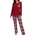 thumbnail image 5 of MecTo Pajamas Set for Women Casual Long Sleeve Plaid Crew Neck Sleepwear with Chest Pocket Sleepwear Loungewear,PJ Set 2 Piece (Women's), 5 of 7