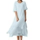 thumbnail image 1 of Vestido informal de manga corta y cuello redondo liso para mujer: doble capa con abertura, corte holgado, para el día a día, fiestas y ocasiones elegantes, 1 of 8