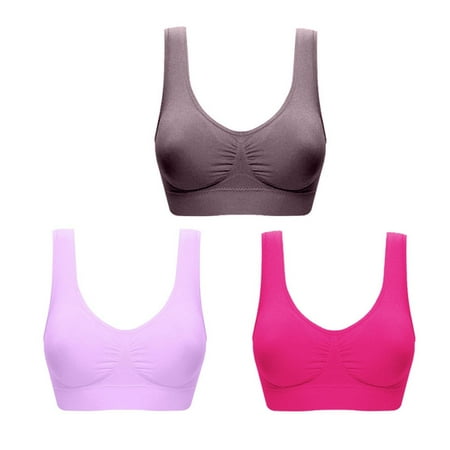 ATOYSOY 3 Pack Plus Size Sports Bra Everyday Bra Yoga Activewear Bralette Underwear Push Up Comfort Bra Teens Clearance Workout Breathable Wireless Ruched Tank Tops Hot Pink XL