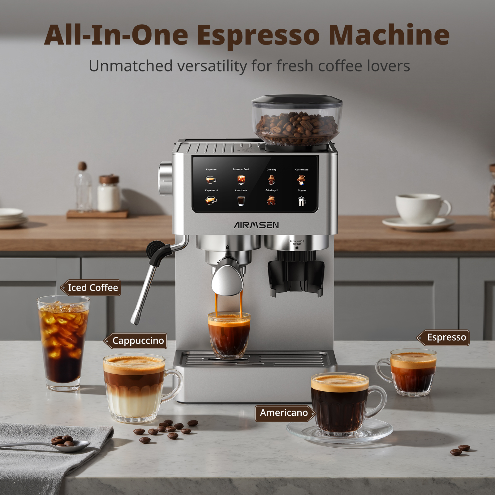 AIRMSEN Espresso Machine with Grinder photo 2