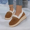 thumbnail image 2 of Xfvqtps Womens Winter Loafers Fleece Lined Flat Shoes Casual Comfortable Warm Slip on Metal Chain Everyday Wear Brown, 2 of 9