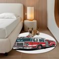 4ft Round Rug Red Fire Truck Area Rugs for Living Room Bedroom Washable ...