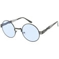 thumbnail image 2 of Oversize Round Sunglasses Engraved Metal Arm Cutout Color Tinted Lens 53mm (Black / Blue), 2 of 4