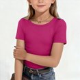 thumbnail image 2 of KPOPLK Summer Girls Tops Short Sleeve T-Shirts Solid Crewneck Neon Shirts for Girl Tee Clothes Size 13-14 Years,Hot Pink, 2 of 4