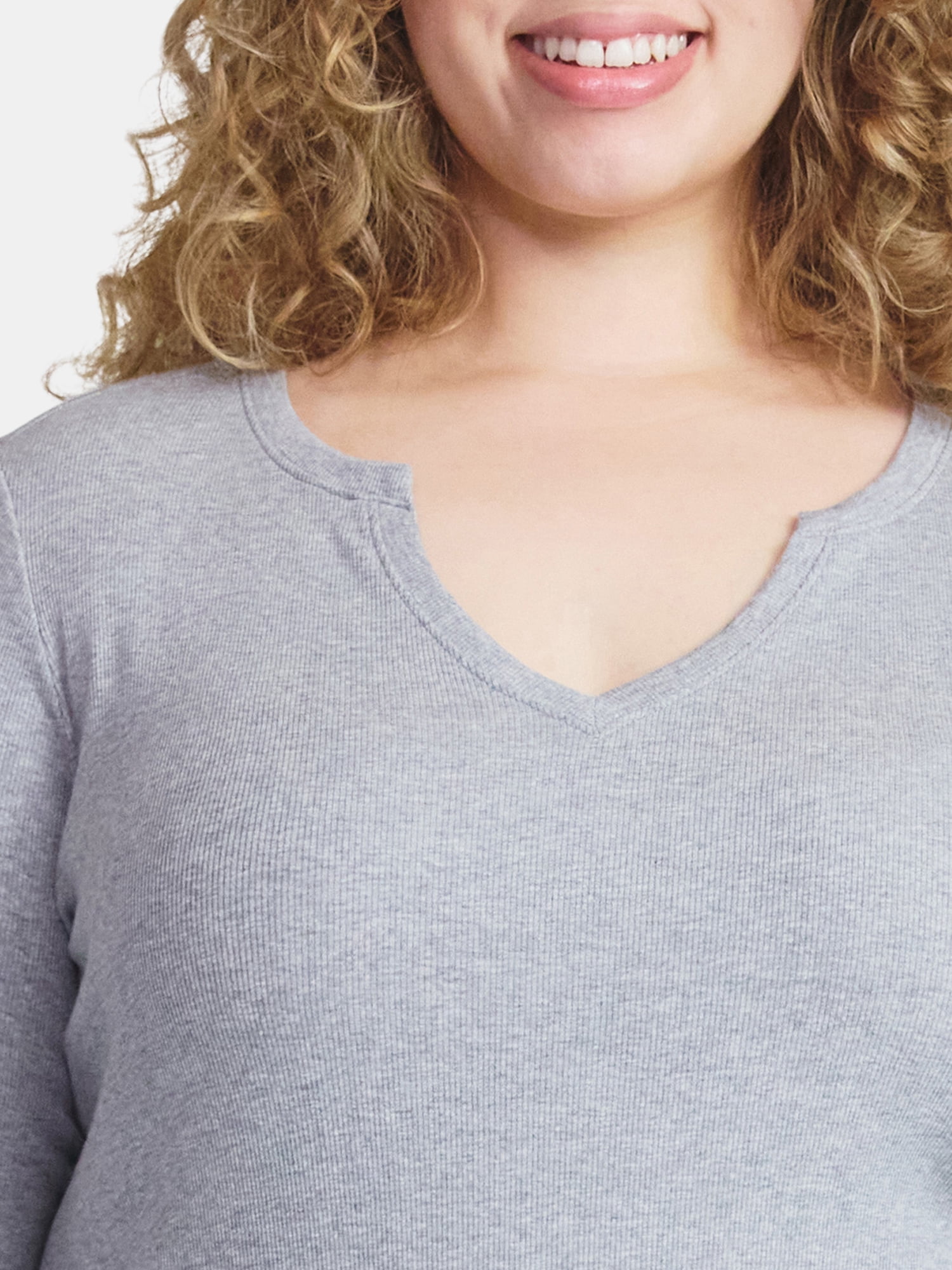 Terra & Sky Women's Plus Long Sleeve Notch Neck Top, Sizes 0X-5X