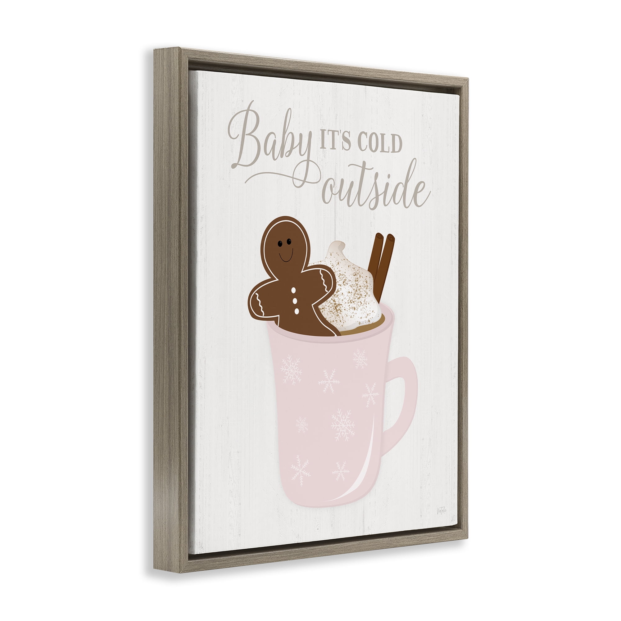 Stupell Industries Cold Outside Cocoa Holiday Painting Brown Floater Framed Canvas Art Prints Wall Art, 17 x 21
