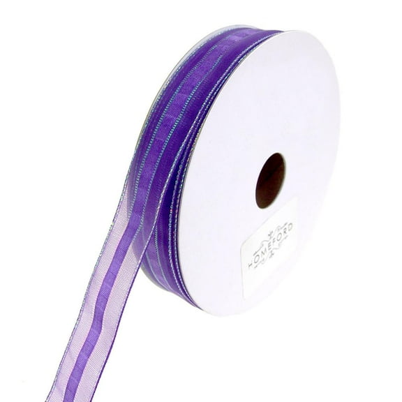 Sheer Metallic Iridescent Edge Natalia Ribbon, Purple, 5/8-Inch, 25-Yards