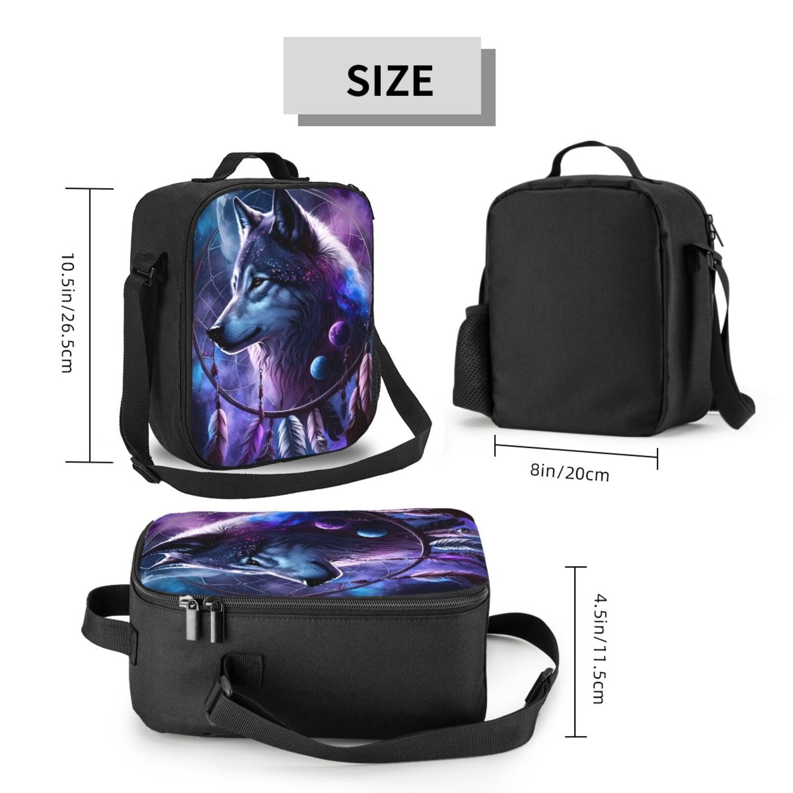 Ratiio Feathered Wolf Print Lunch Box - Reusable Lunch Bag Men Adult Women- Insulated LunchBox
