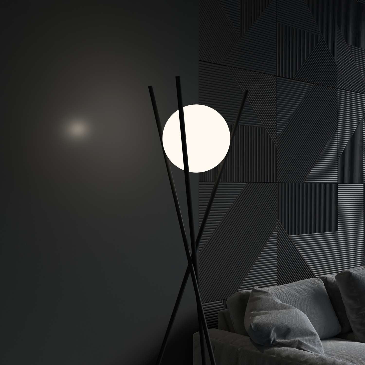 Ozarke Solstice Glass Globe Floor Lamp - Contemporary LED Standing Light, Brass - Black