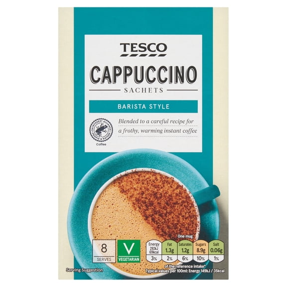 Tesco Cappuccino Sachets 124G (8*15.5G), Imported from Britain