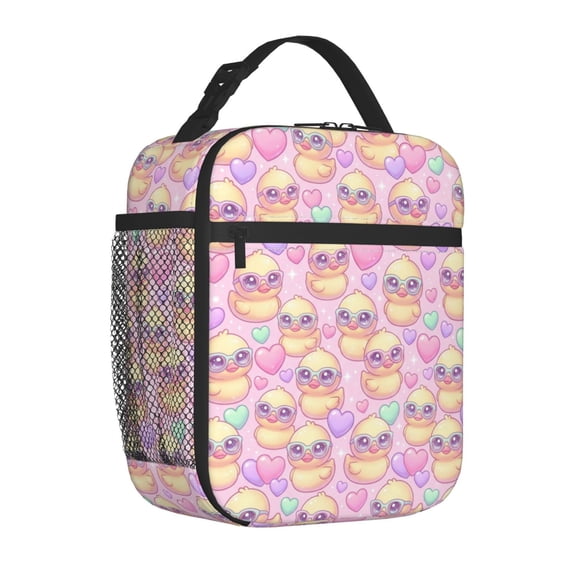 Duck Lunch Box Reusable Thermal Handbag Cute Cartoon Pattern Front Pocket Handheld Portable Work Office Picnic Daily Use Food Bag
