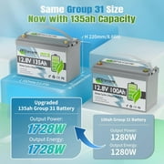 2PACK 12V 135Ah LiFePO4 Lithium Battery Bluetooth,TCBWORTH for RV,Solar,Marine,Caravans,Trolling Motor,Camping,15000+Deep Cycles,Smart 100A BMS,Group 31 Battery,1728WH