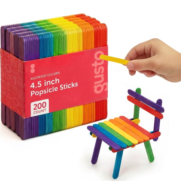 GUSTO 4.5" Colored Popsicle Stick Set Wooden Sticks for Crafts, Assorted 200-Pack