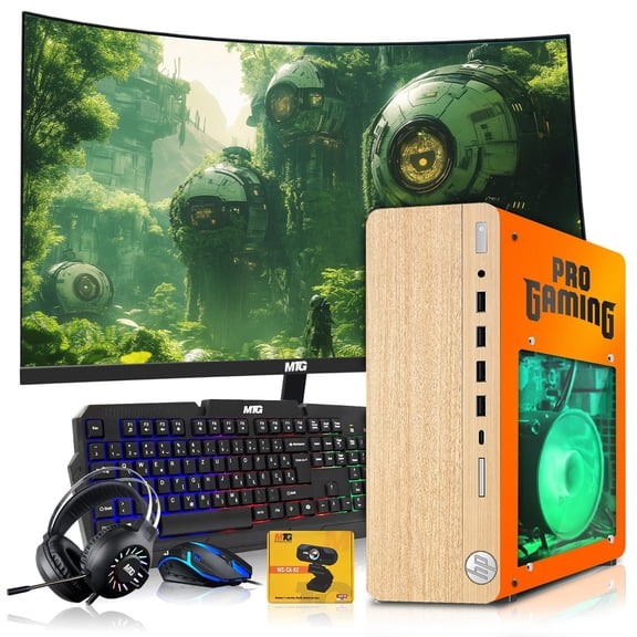 Restored HP Full Light Gaming PC Desktop Computer Phoenix AMD A10-9700, RX 550, 16GB RAM, 512GB SSD, 27 Inch Curved Monitor, RGB KBM with AI Copilot, WiFi, RGB Headphone, Webcam, Windows 11 (Refurbished)
