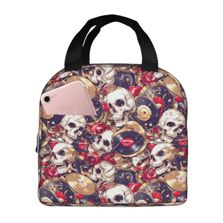 Insulated Lunch Bag for Women Men - Skull record artist Leakproof Cooler Lunch Box for Women Men  Lunch Tote Bags for Work School Picnic Travel
