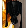 thumbnail image 4 of Aboser Womens Shirts Plus Size Velvet Blouse Business Casual Tops Soft Long Sleeve Shirt Cozy Velour Button Down Blouses Elegant V Neck Tee Shirt, 4 of 6