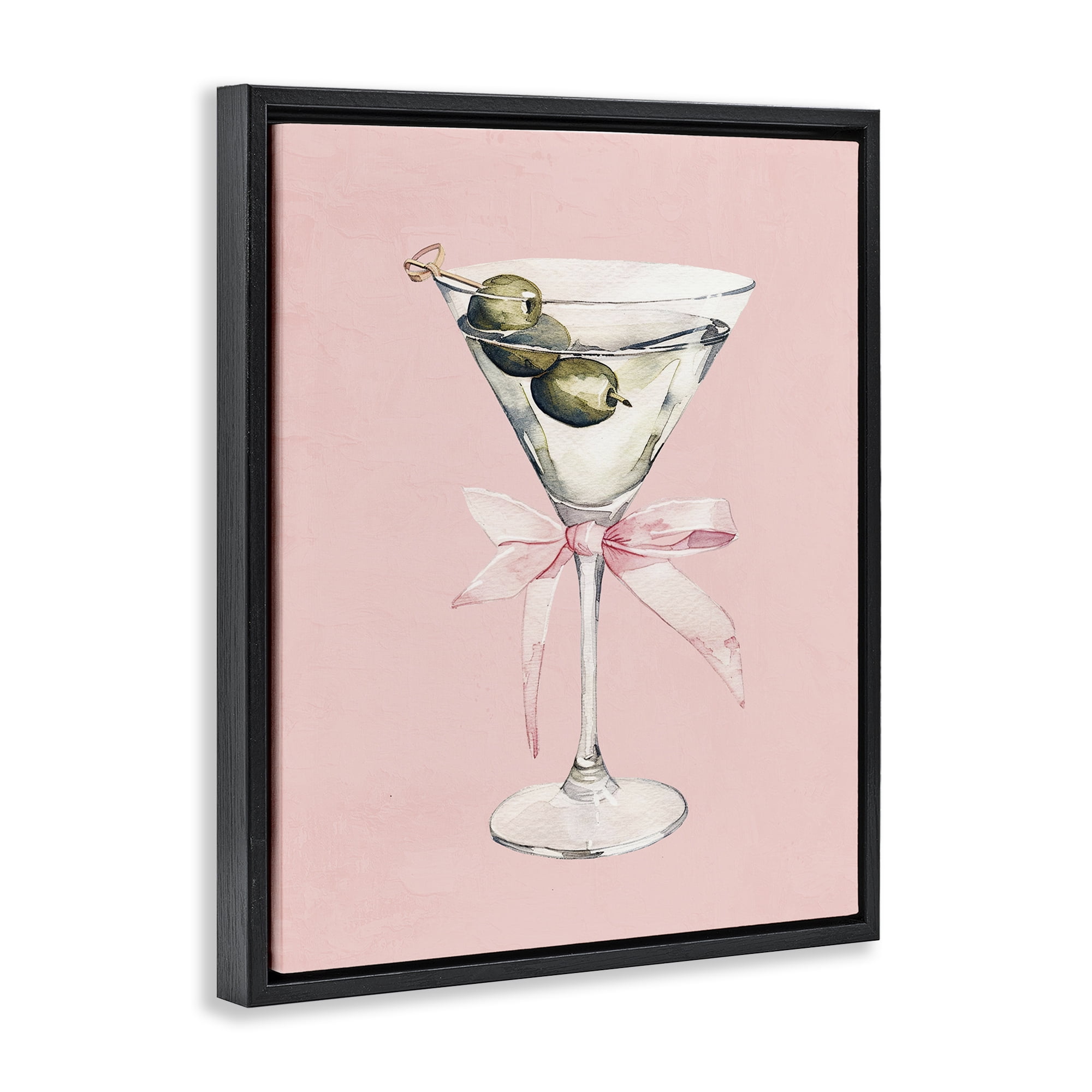 Stupell Industries Martini with Pink Bow Black Framed Floater Canvas Wall Art, design by Kim Allen