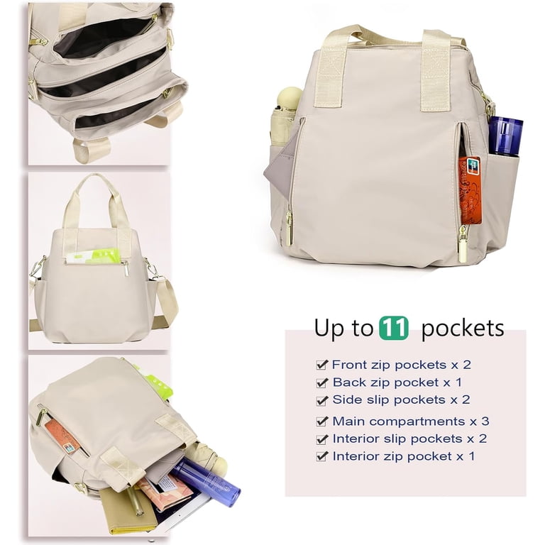 Lightweight 3 Compartments Crossbody Bag for Women Triple Zip Top