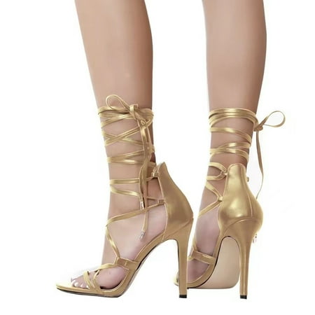 

Vedolay Women Summer High Heels Women s Two Strap Open Toe Slip High Heels Party Dating Wedding Dressy Pumps Shoes Gold 9