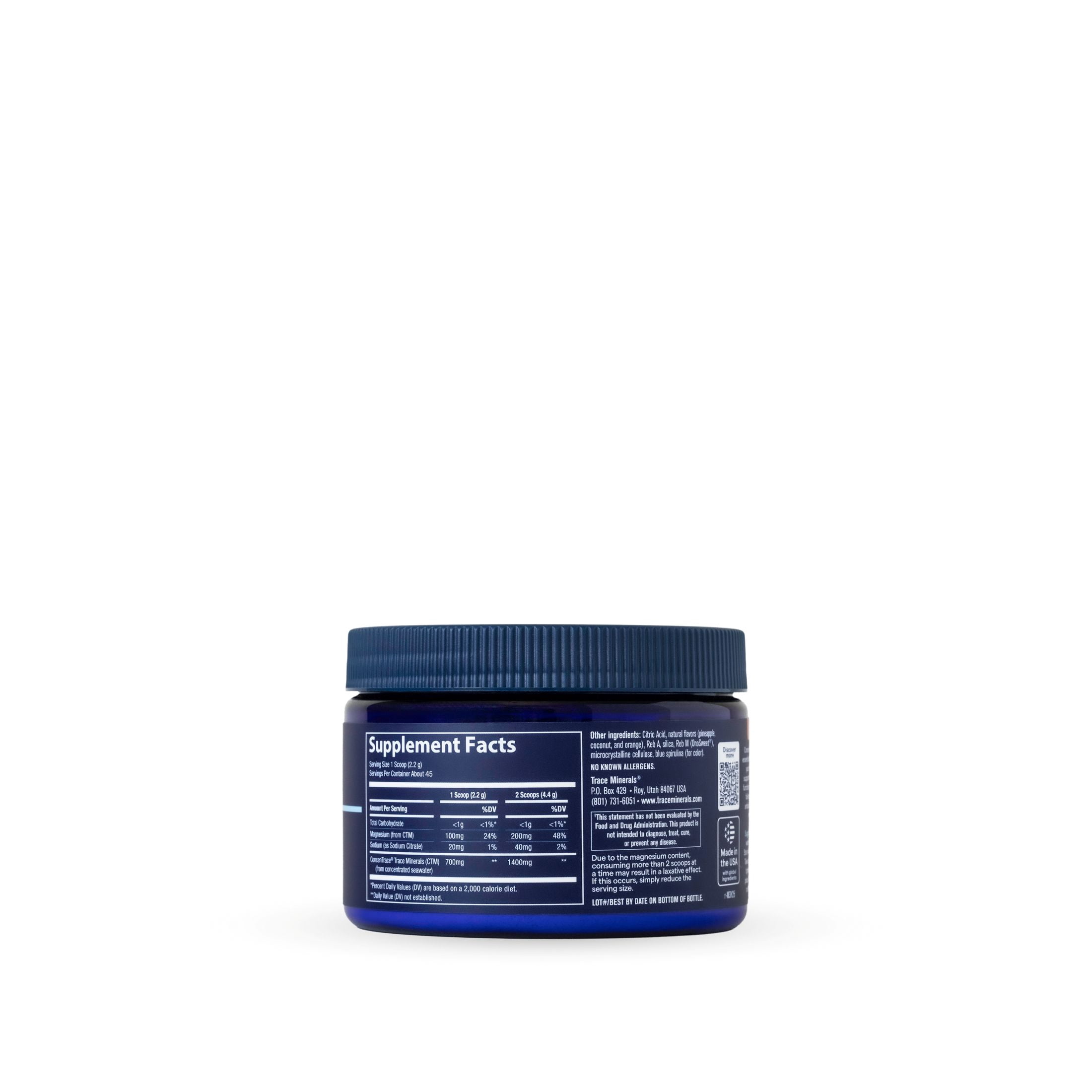 Trace Minerals ConcenTrace® Hydration Powder – Ionic Trace Minerals, Electrolyte & Energy Support, Blue Spirulina, Blue Hawaiian, 4 oz