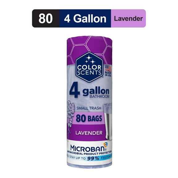 Color Scents 4-Gallon Small Twist Tie Trash Bags, Lavender Scent with Microban, 80 Bags