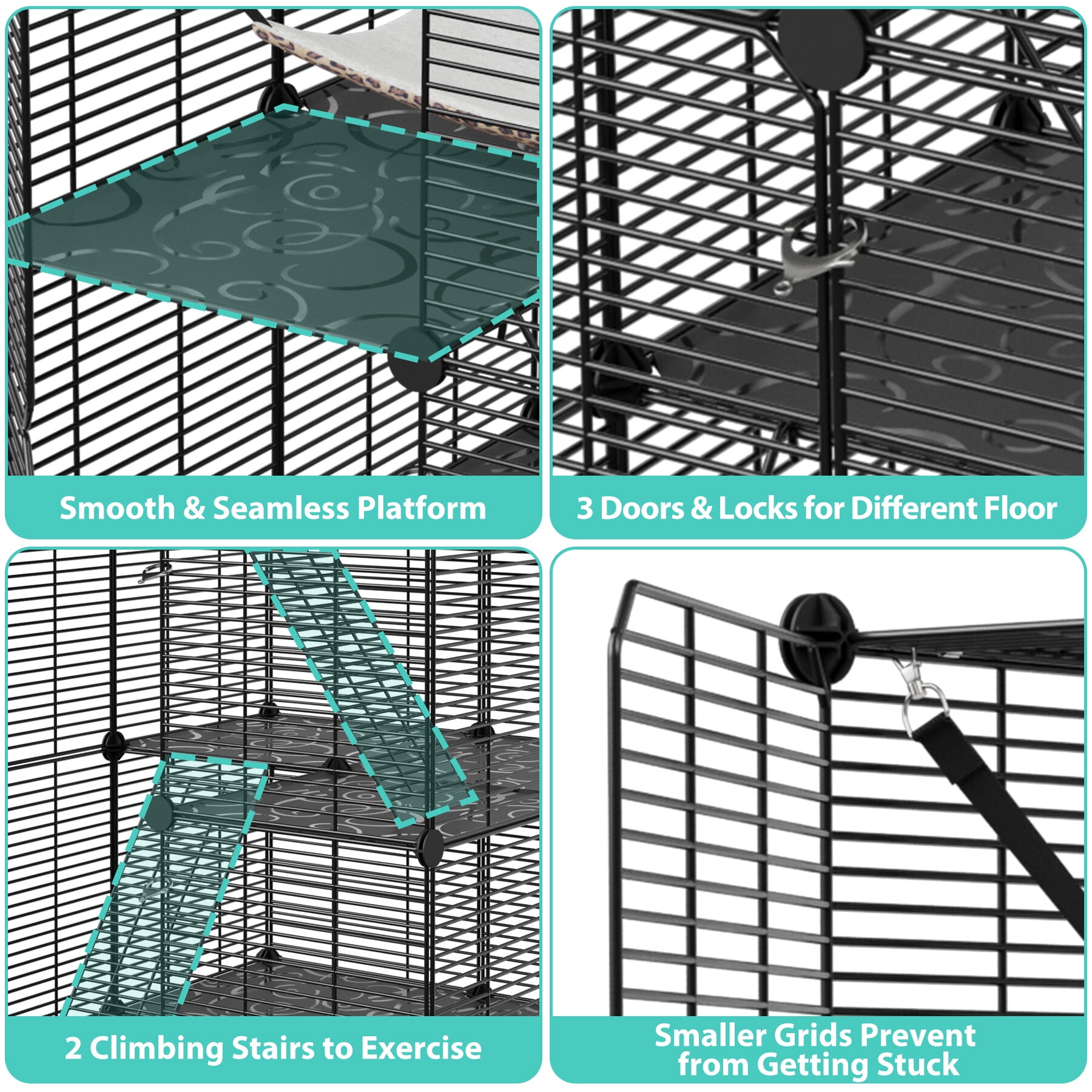 HomGarden 3-Tier DIY Cat Cage Metal Wire Cat Playpen Enclosures Indoor W/Hammock & Skylight for 1-2 Cats Ferret Rabbit