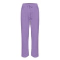 thumbnail image 5 of Purple Sweatpants Women's Cotton and Linen Elastic Waistband High Waistband Pocket Pants Side Buttons Nine Point Pants Loose Casual Pants Straight Leg Pants Fashion Clothing, 5 of 5