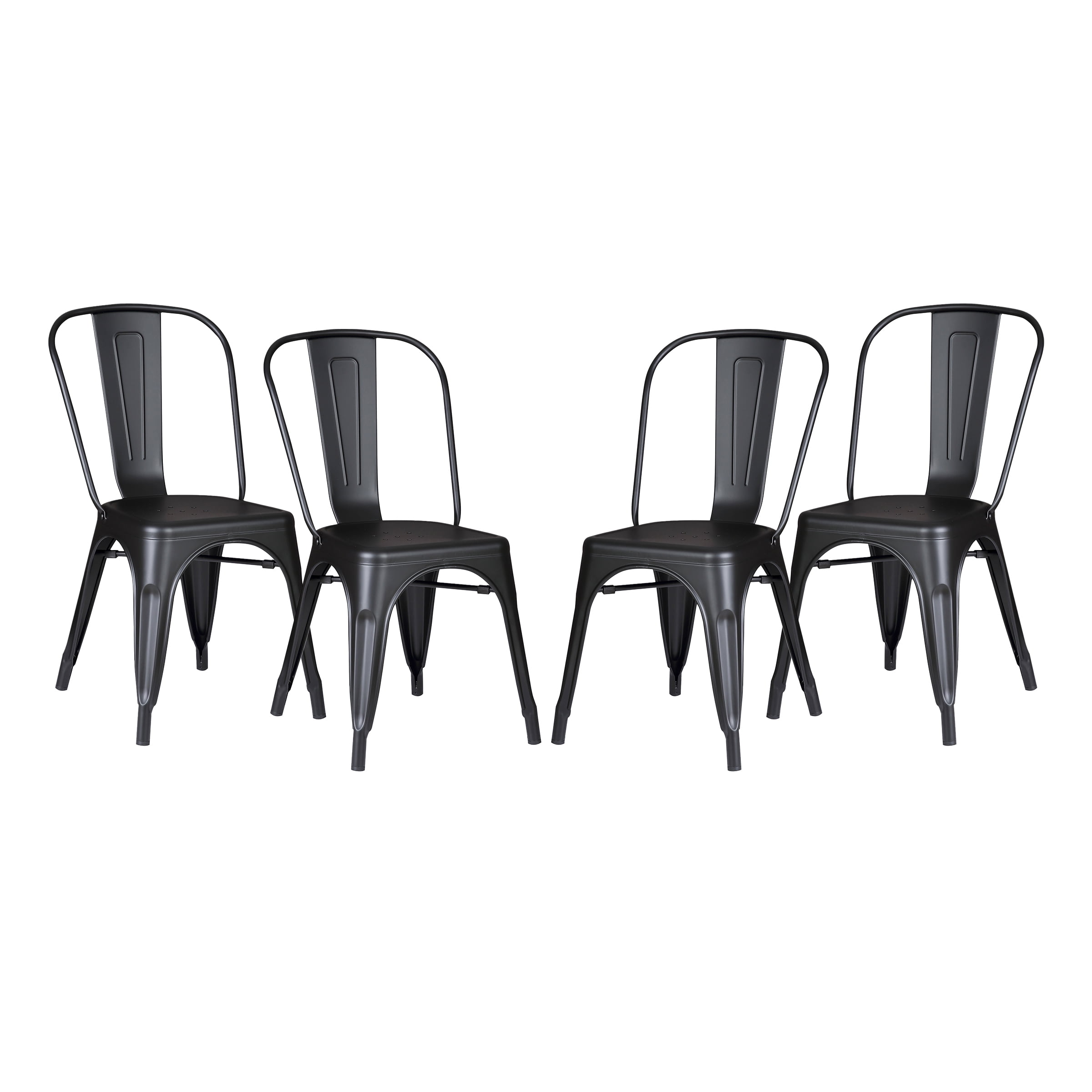 Modern Matte Black Metal Dining Room Kitchen Bar Chair, 18 inch seat Height, Set of 2