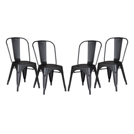 Modern Matte Black Metal Bar Chair, 18-inch seat height, ideal for dining room, kitchen, and bar area, set of 4