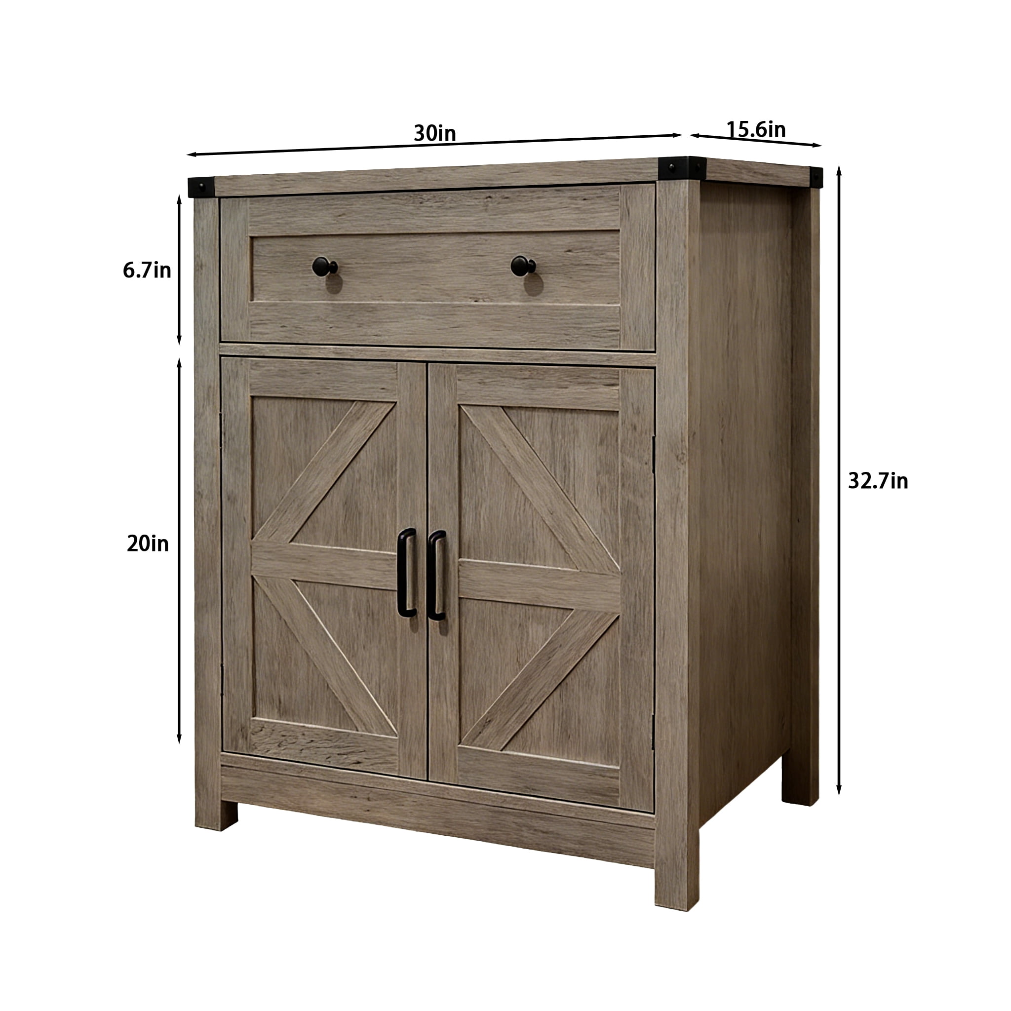 Mintazer Farmhouse Sideboard Cabinet with Barn Doors & Drawer, Rustic Storage Cabinet for Kitchen & Living Room, Grey