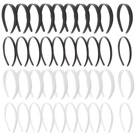 40 Pcs Wide Black No Teeth Plain Headbands, Plastic Headbands, White Craft Plastic Skinny Headbands, Plastic Hard Thin Headband, DIY Hair Bands Headbands For Girls Women(1 Inch 1cm)