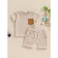 thumbnail image 2 of Niusricy Kids Toddler Boys Summer Outfits 0 6M 12M 18M 2T 3T Infant Baby Short Sleeve T-Shirts Patchwork Shirts Crew Neck Pocket Tops Elastic Waist Sh Casual 2Pcs Clothes Set for Comfy Daily, 2 of 7