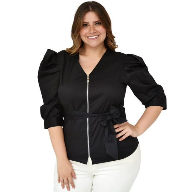 Blusa con cierre tallas extras, Roman Fashion 0179 (Negro) negro 42 Roman Fashion Blusa extra 0179