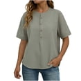 thumbnail image 6 of Uaswgudfs Women's Striped Henley Shirt, Short Sleeve V Neck Loose Fit Casual Blouse, 6 of 7