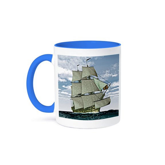 3dRose, Sailing Vessel before the storm, 11oz Two-Tone Blue Mug