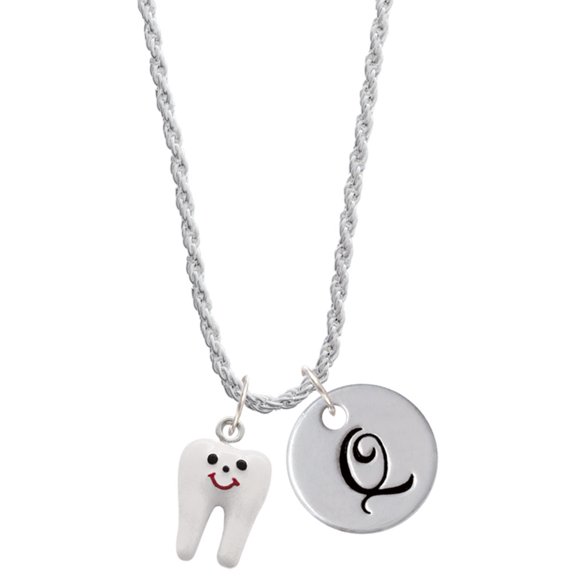 Delight Jewelry Silvertone Enamel Tooth Silvertone Script Initial Disc - Q - Charm Necklace, 20"+3"