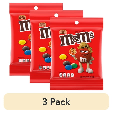 (3 pack) M&M s Peanut Butter Milk Chocolate Candy 5.1 oz Plastic Bag