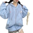 thumbnail image 4 of Unir Women's Kawaii Pastel Layering Zip Hoodie Scattered Cartoon Star Embroidery Oversized Drawstring Pocket Long Sleeve Casual Sweatshirt Jacket Top 1PC M-XXL Plus Size Friendly, 4 of 4