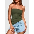 thumbnail image 4 of PRETTYGARDEN Womens Summer Tube Tops Trendy Strapless Ruched Going Out Tops Outfits Asymmetrical Bandeau Shirts, 4 of 8
