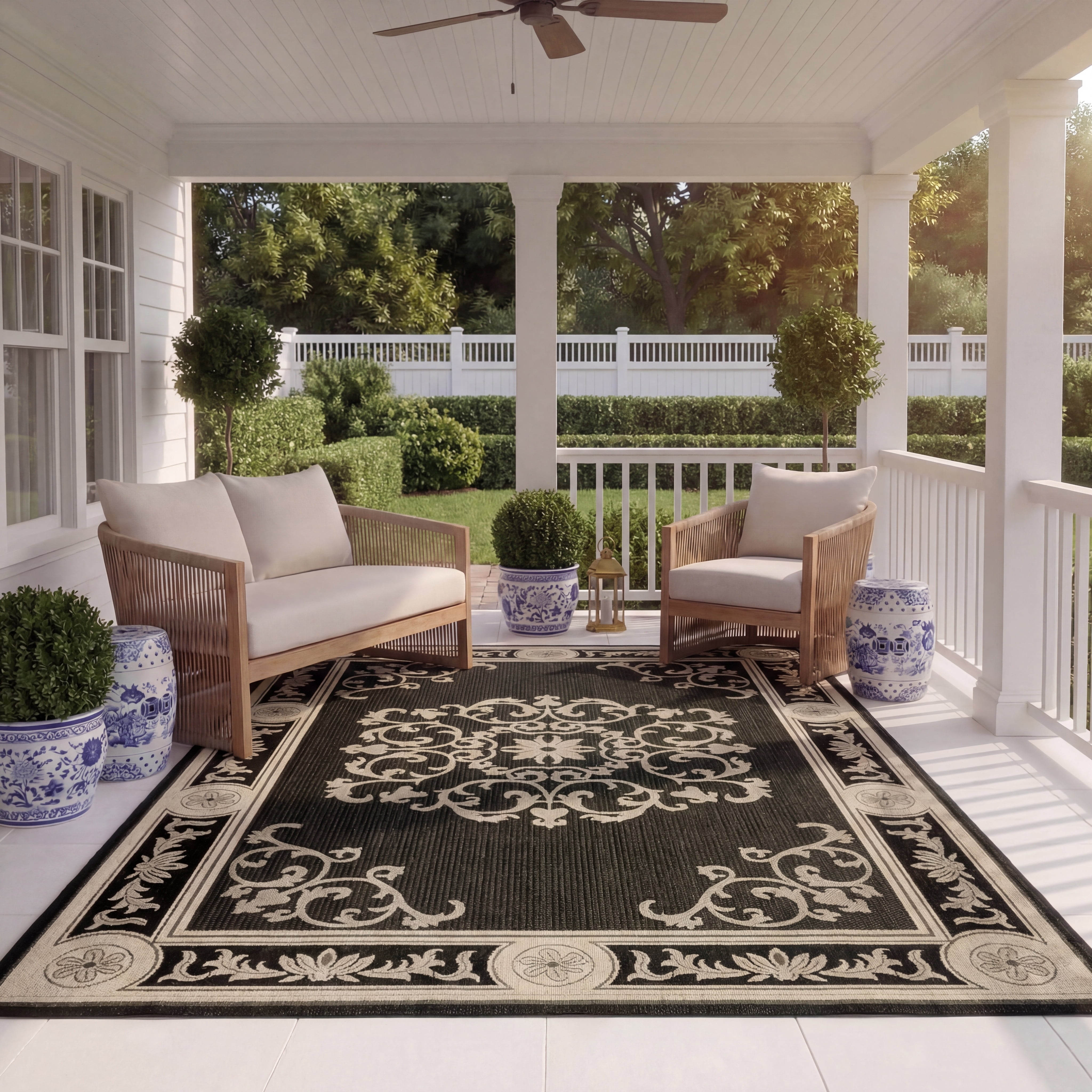Safavieh Courtyard Cynthia Oriental Indoor/Outdoor Area Rug, Black/Sand, 9' x 12'