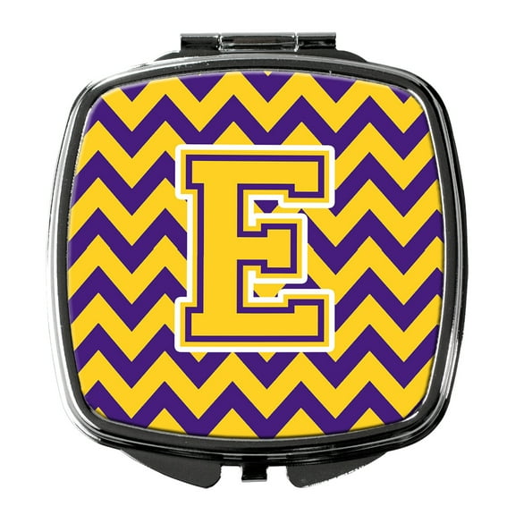 Letter E Chevron Purple and Gold Compact Mirror CJ1041-ESCM