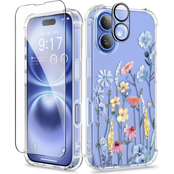 Funda de teléfono GVIEWIN para iPhone 16 6.1 2024 con protector floral