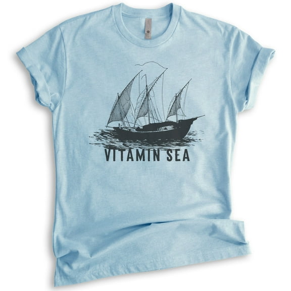 Sailing Vitamin Sea T-shirt, Unisex Women's Men's Shirt, Summer Shirt, Sailboat Shirt, Sailing Shirt, Heather Light Blue, Medium