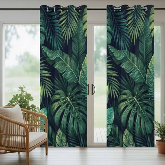 Outdoor Waterproof Patio Curtain 108" Length-1 panel,Tropical Monstera Palm Leaves Outside Privacy Curtains Blackout Grommet Drapes for Porch Pergola,Watercolor Green Plants